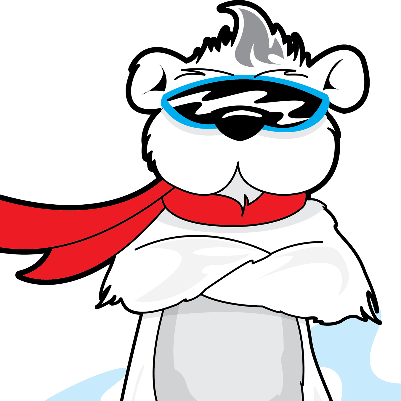 Beary Reliable Cartoon polar bear wearing sunglasses and a red scarf